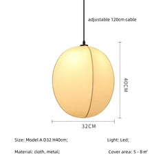 Pendant light with dimensions and specifications on a white background