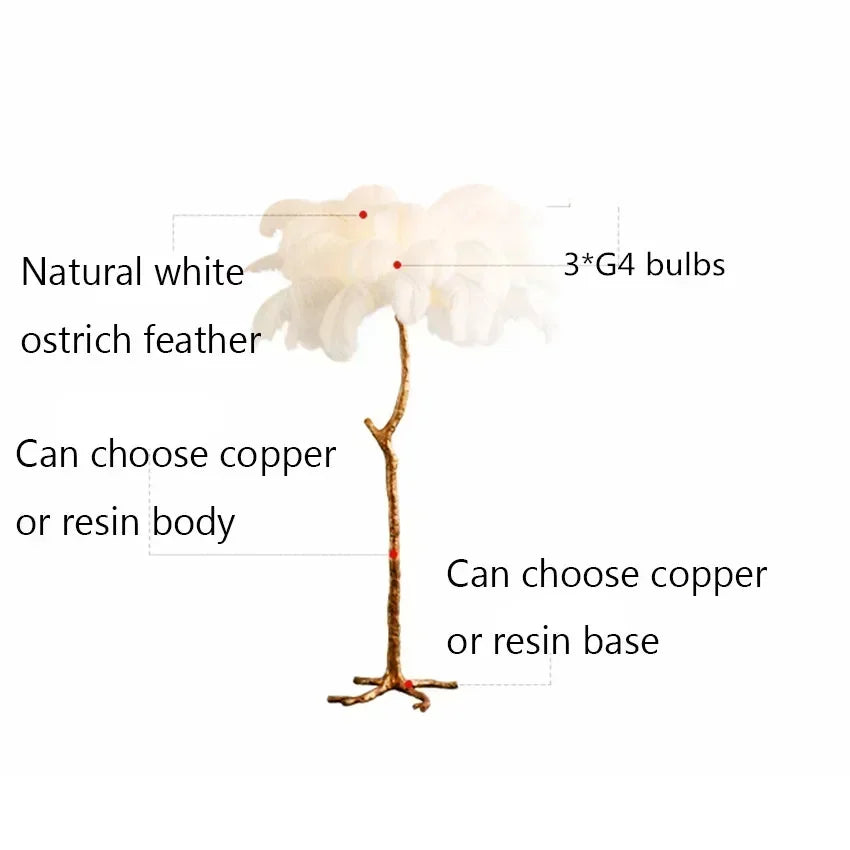 Decorative lamp with ostrich feather shade on a white background