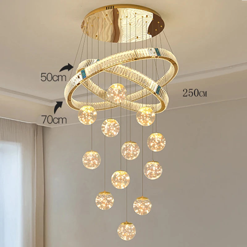 Chandelier with adjustable dimensions shown on a neutral background