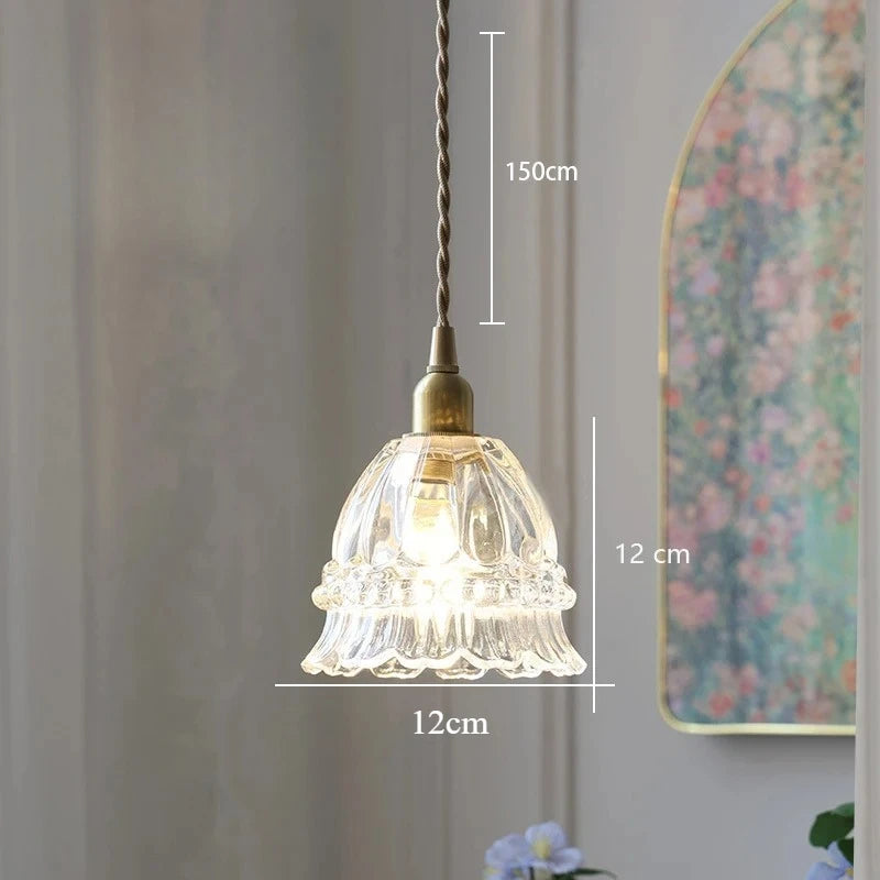 Pendant light with measurements on a neutral background