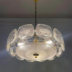 Green Glass Square Geometric Chandelier Art Deco Hanging Light Fixture