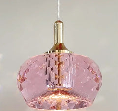 Faceted Crystal Pendant Light with Gold Metal Accents
