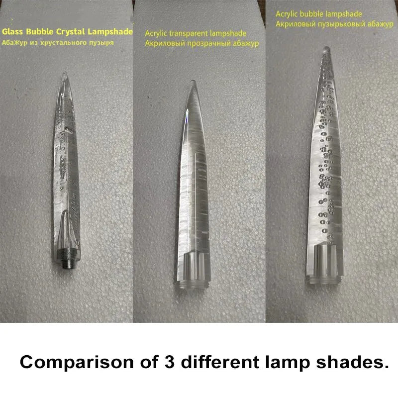 Comparison of three different lamp shades on a gray background with text labels.