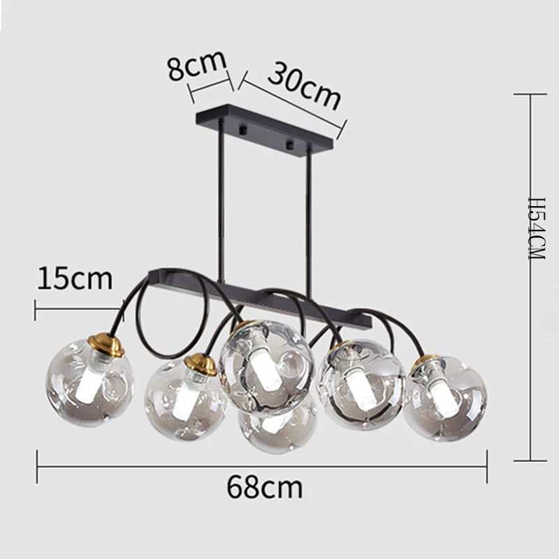 Chandelier with dimensions labeled on a white background