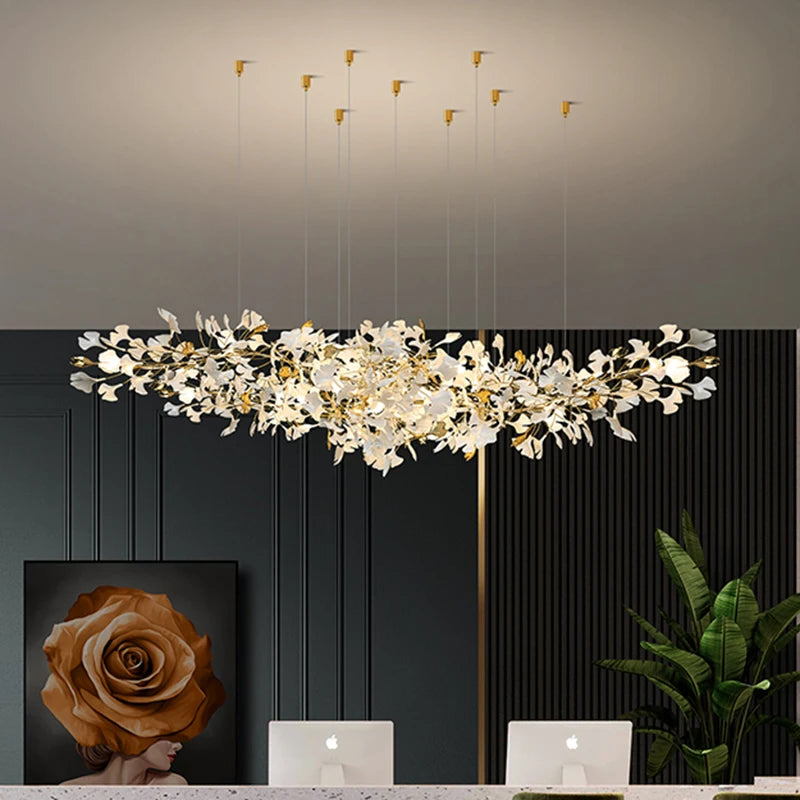 Modern chandelier with floral design in a stylish interior setting.
