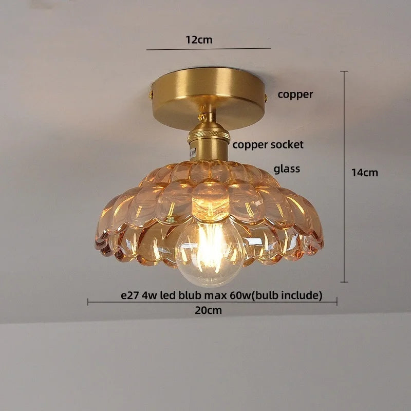 Ceiling light fixture with measurements on a plain background