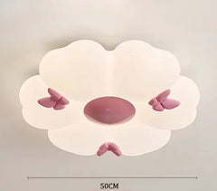 White Flower Cloud Semi-Flush Mount Light with Pink Butterflies