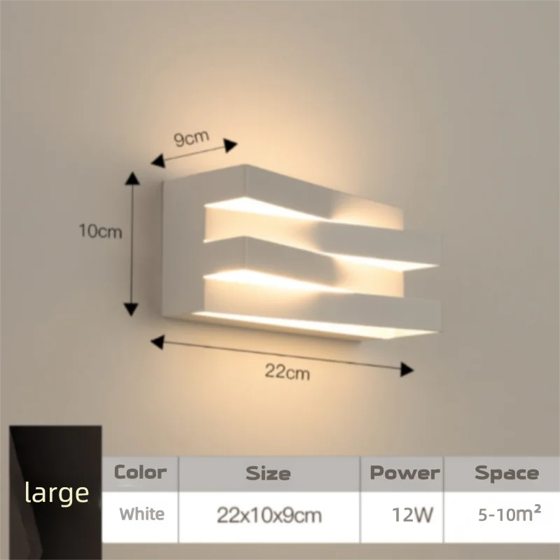 Wall-mounted light fixture with dimensions and specifications on a neutral background