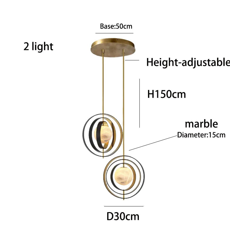 Pendant light with dimensions and features labeled.