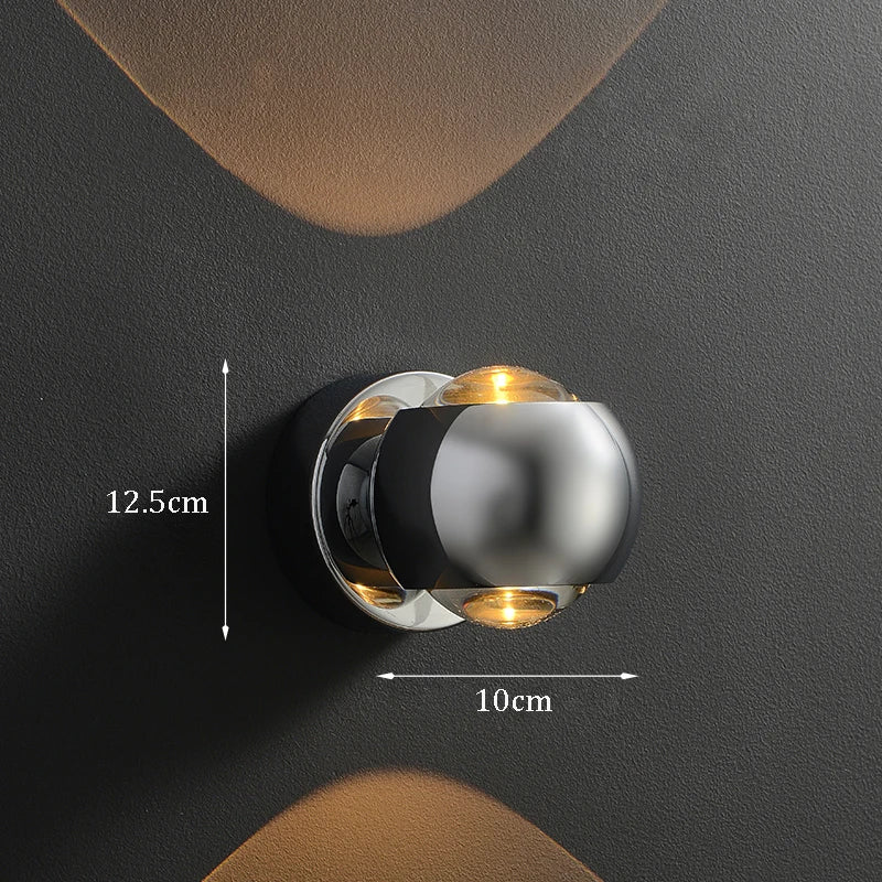 Wall-mounted light fixture with dimensions indicated on a dark background