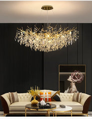 Crystal Branch Chandelier Gold and Silver Leaf Crystal Pendant Light