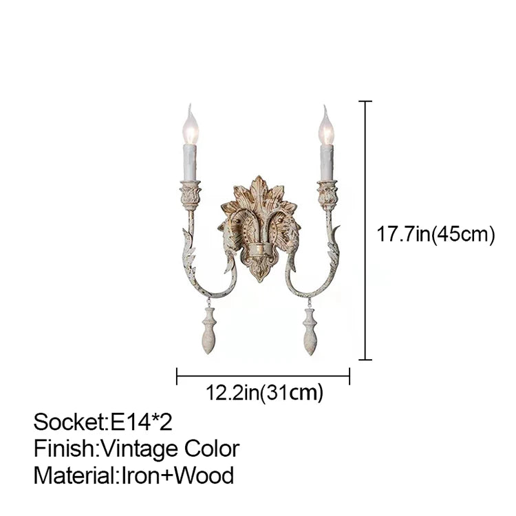 Decorative wall sconce with dimensions and specifications on a white background