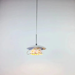 Gold Metal Frame Floral Ceramic Pendant Light with Green Leaf Accents