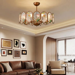 Copper Floral Acrylic Semi-Flush Chandelier with Frosted Glass Shades