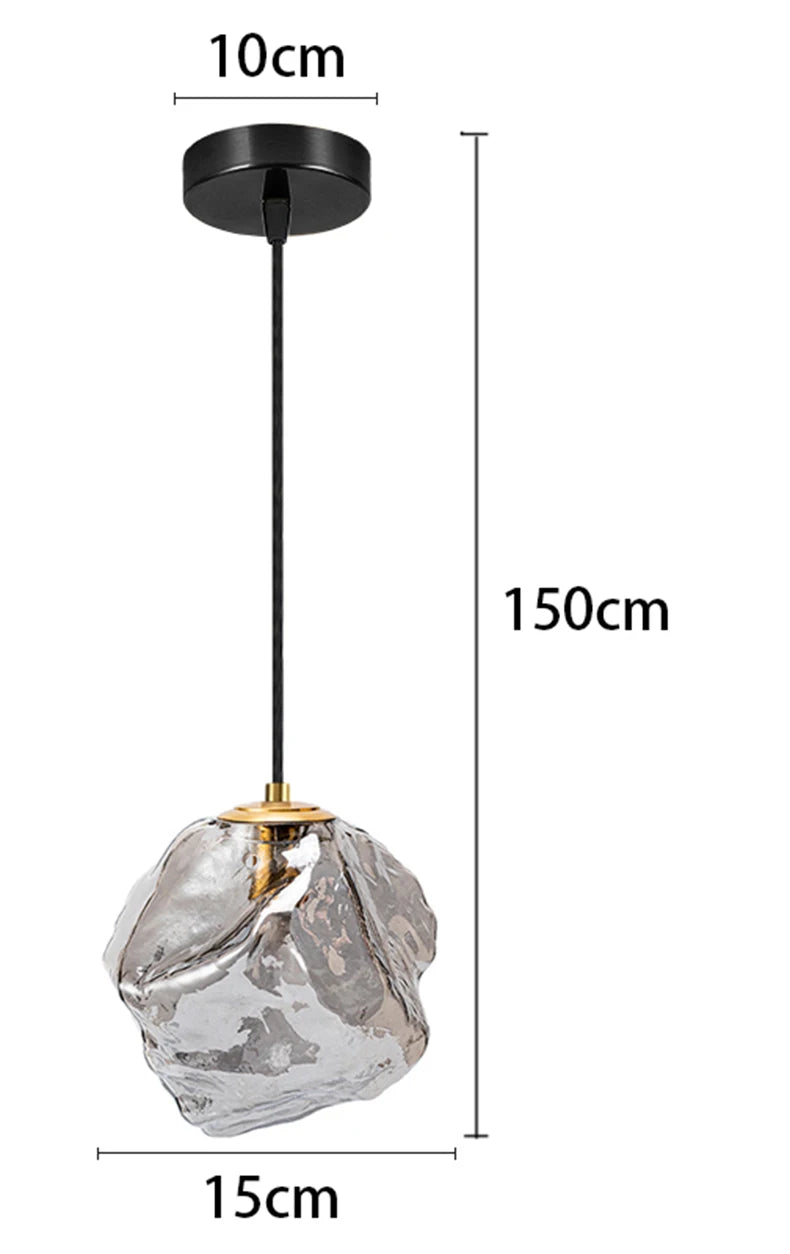 Pendant light with dimensions labeled on a white background