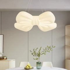 Close-up of a white butterfly knot shaped hanging pendant light