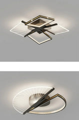 Top-down view of a multi-tiered geometric LED ceiling light fixture.