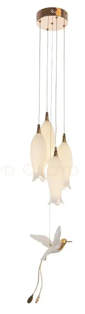 Modern chandelier with bird design on a white background