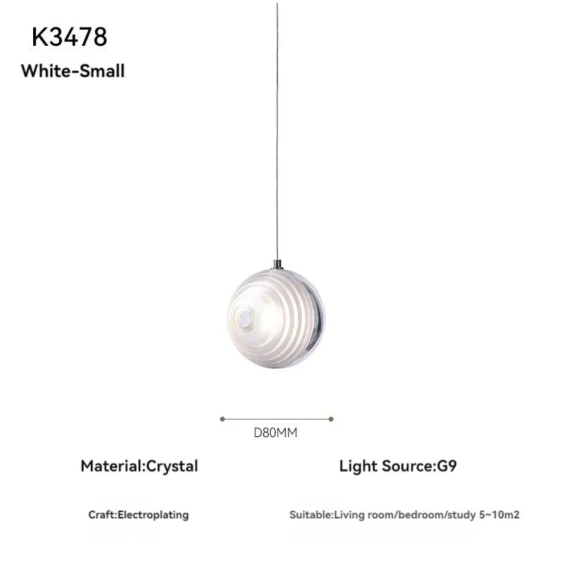 White pendant light with specifications on a white background