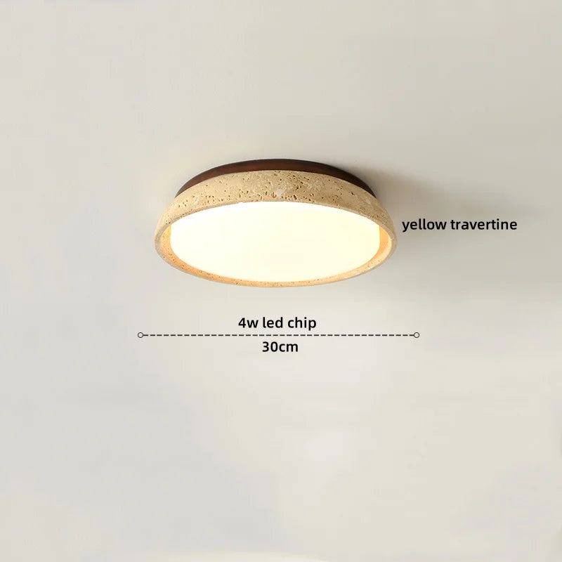Ceiling light fixture with dimensions and material label on a plain background