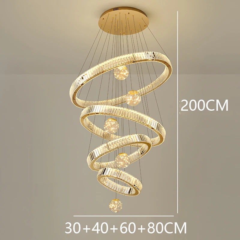 Chandelier with spiral design and dimensions on a neutral background