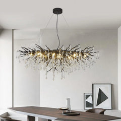 Modern Branch Crystal Chandelier with Teardrop Accents