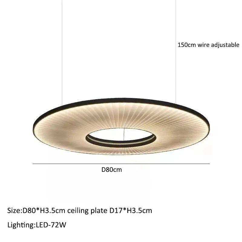 Ceiling light fixture with adjustable wire, dimensions, and LED specifications on a white background