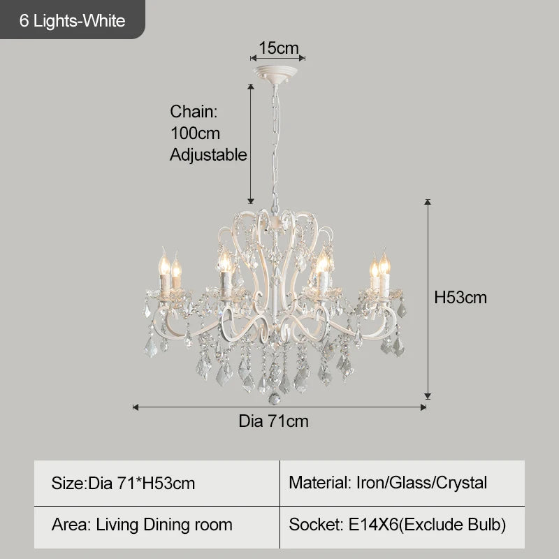 Chandelier with dimensions and specifications on a gray background