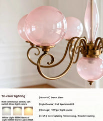 Gold Swirl Globe Pendant Light with Pink Glass Shades