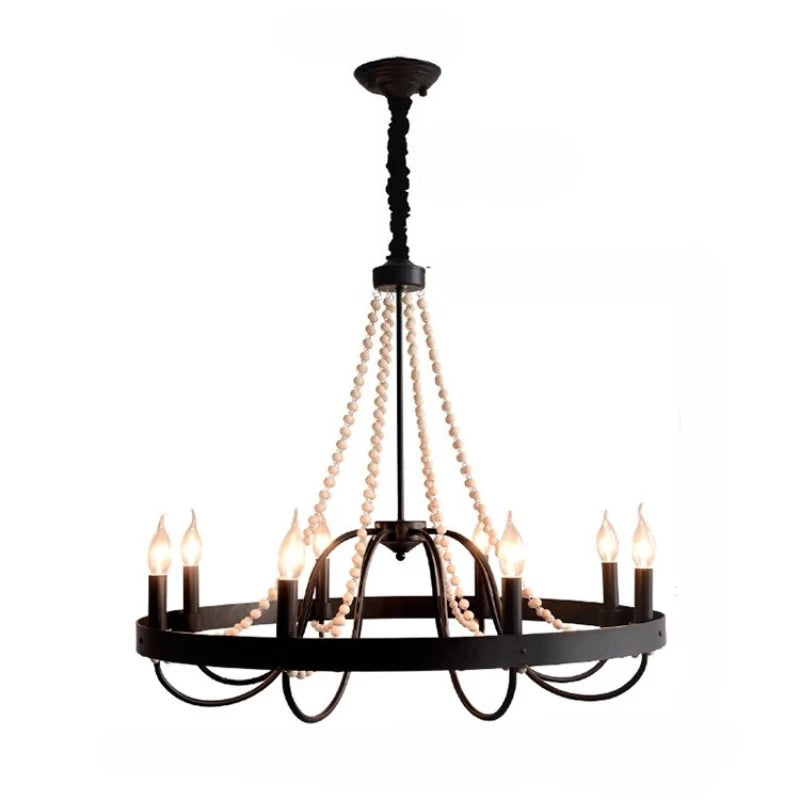 Black chandelier with multiple lights on a white background
