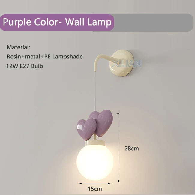 Wall lamp with purple decorative elements on a gray background