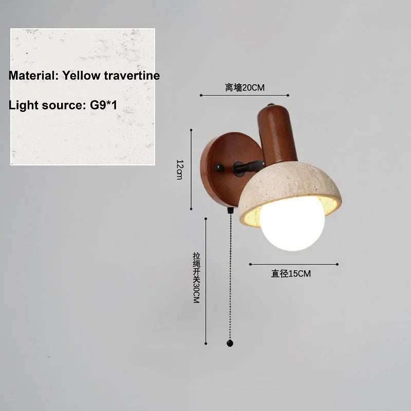 Wall-mounted light fixture with dimensions and material information on a gray background