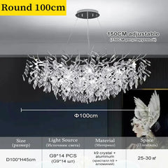 Crystal Branch Chandelier Gold and Silver Leaf Crystal Pendant Light