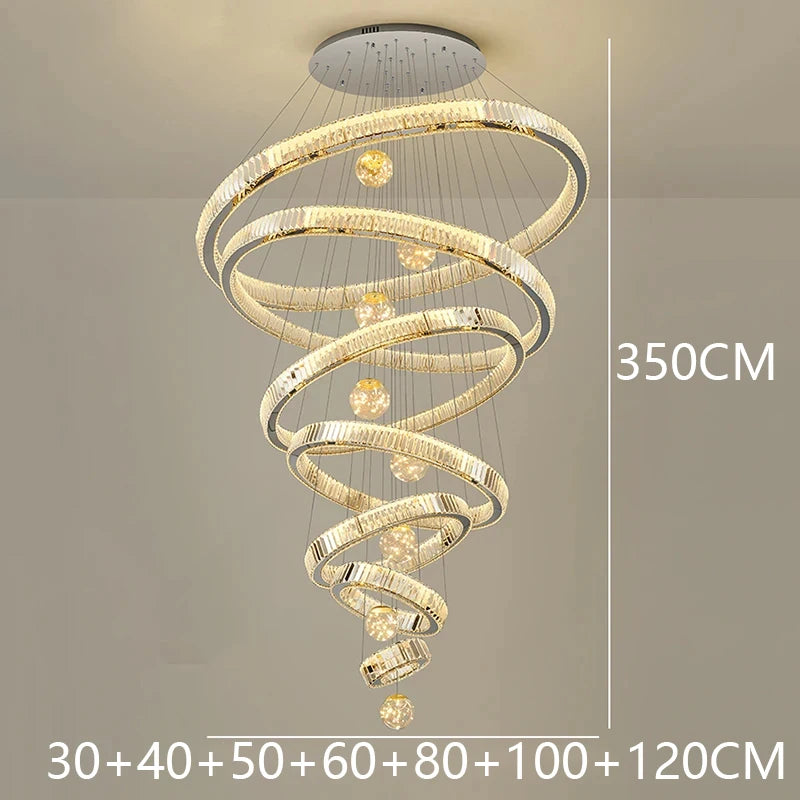 Spiral chandelier with dimensions on a neutral background