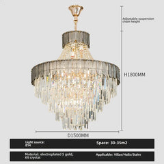Gold Tiered Crystal Cascading Pendant Light with Blue Accents