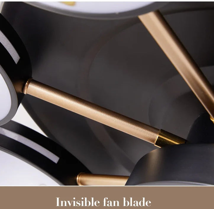 Invisible fan blade with gold finish on a reflective surface