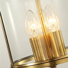 Gold Lantern Pendant Light with Clear Glass Shade and Metal Frame