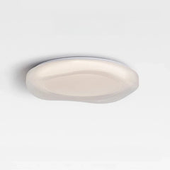 Isolated view of a modern white textured LED flush mount ceiling light against a plain white background.