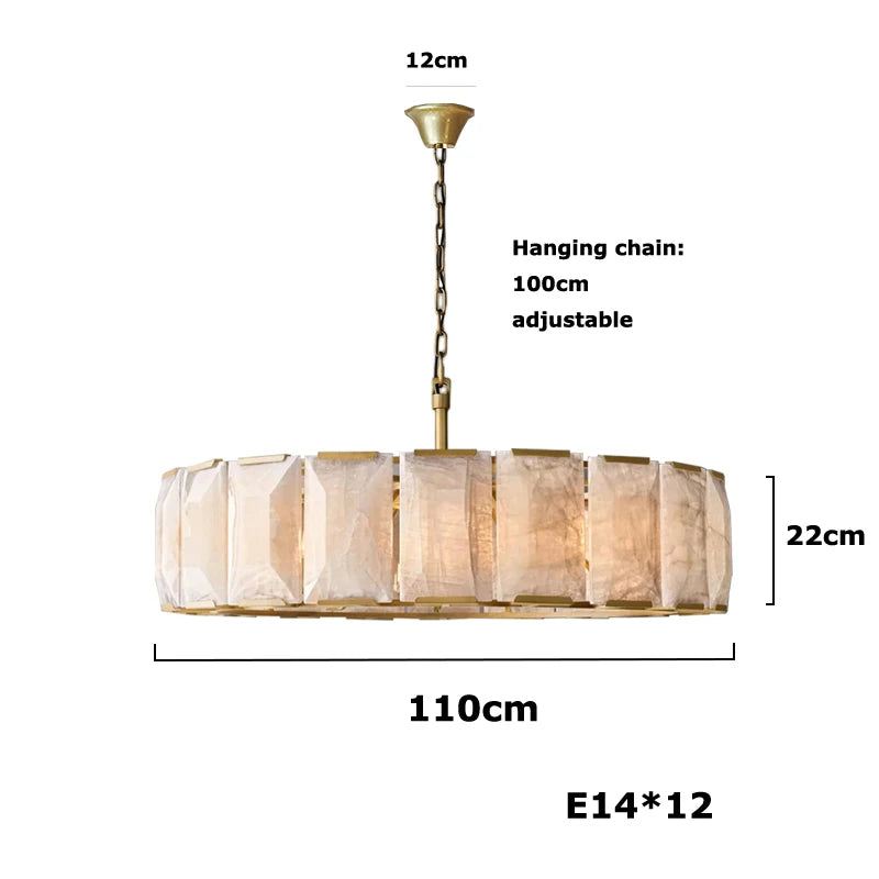 Chandelier with measurements on a white background