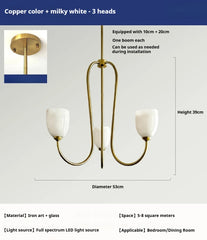Gold Curved Arm Frosted Glass Pendant Chandelier Light Fixture