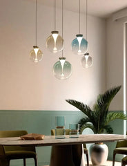 Glass Globe Pendant Light with Brushed Gold Metal Frame Accents