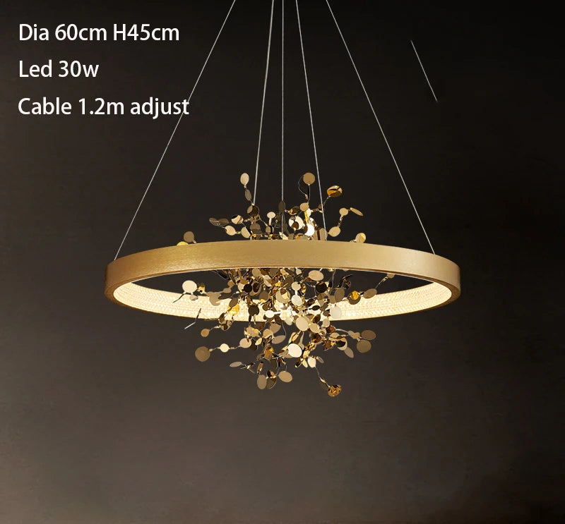 Chandelier with specifications on a dark background