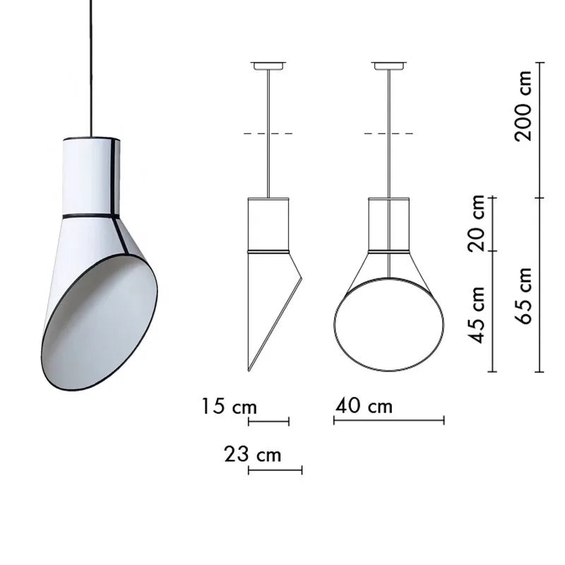 Measurement chart of a pendant light with dimensions labeled