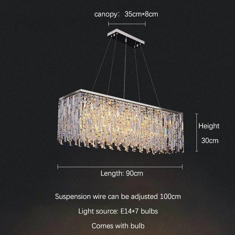 Chandelier with dimensions and specifications on a black background