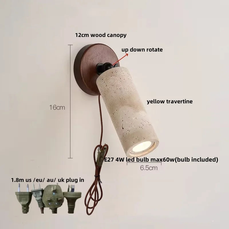Wall-mounted light fixture with dimensions and features labeled on a beige background