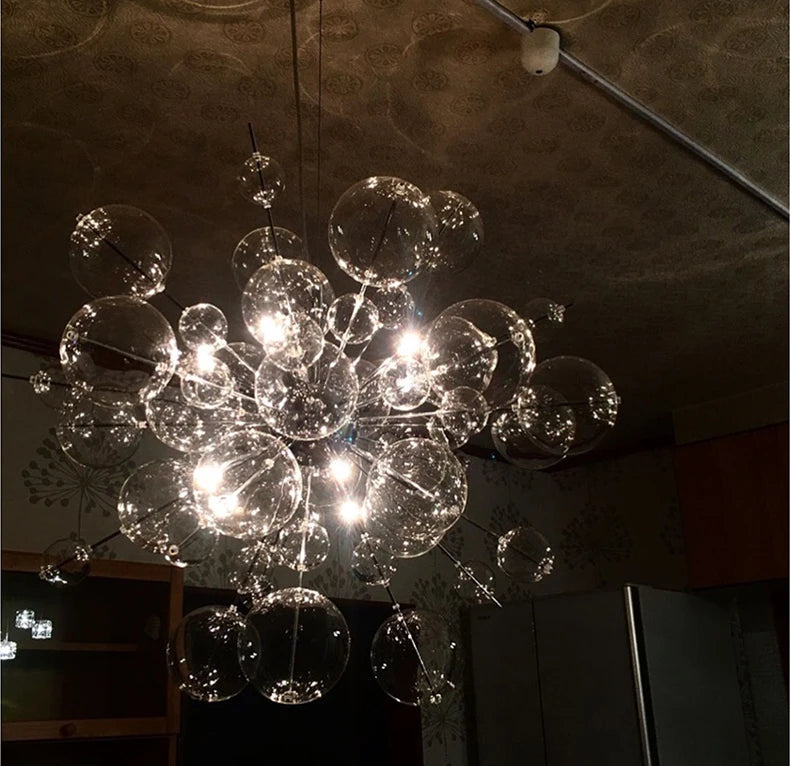 Chandelier with glass bubbles hanging from the ceiling