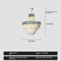 Gold Tiered Crystal Cascading Pendant Light with Blue Accents