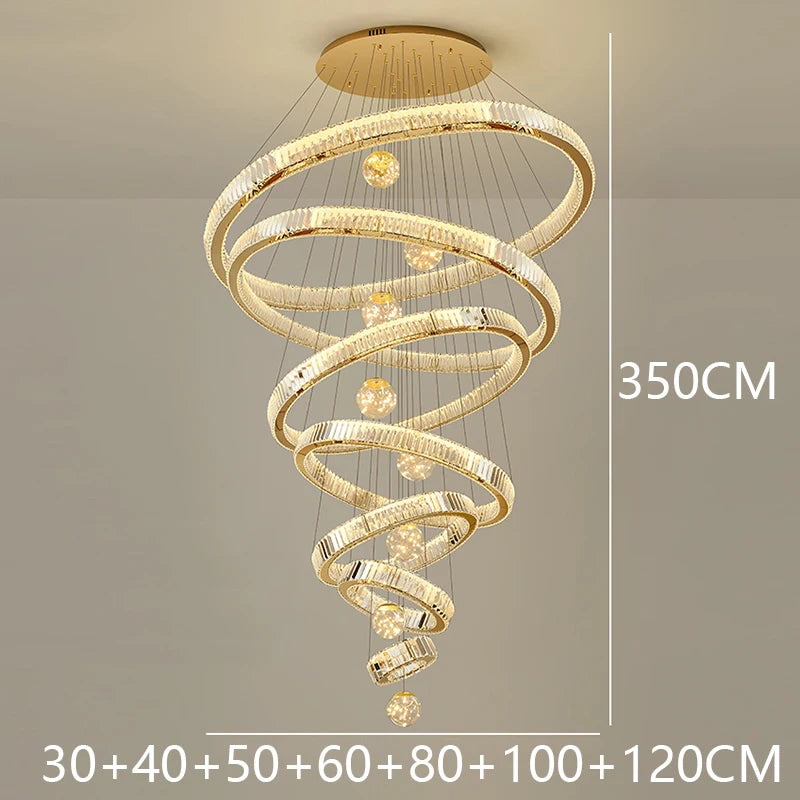 Spiral chandelier with dimensions on a neutral background