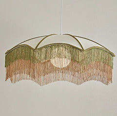 Boho Fabric Fringe Pendant Light White Umbrella Shape
