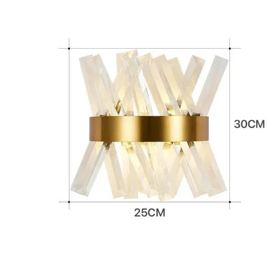 Decorative wall light fixture with dimensions on a white background